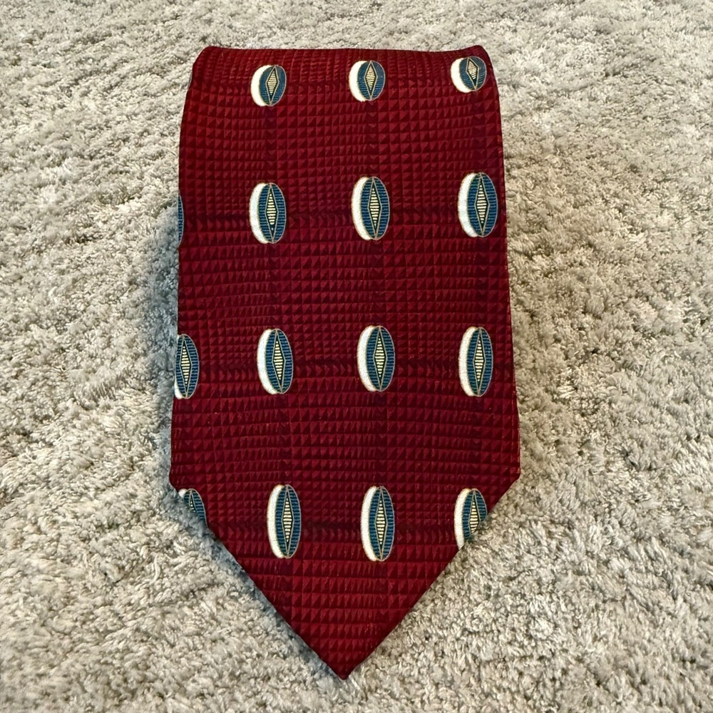 Bill Blass Black Label Mens Silk Tie Burgundy Geometric Oval Pattern‎ Formal